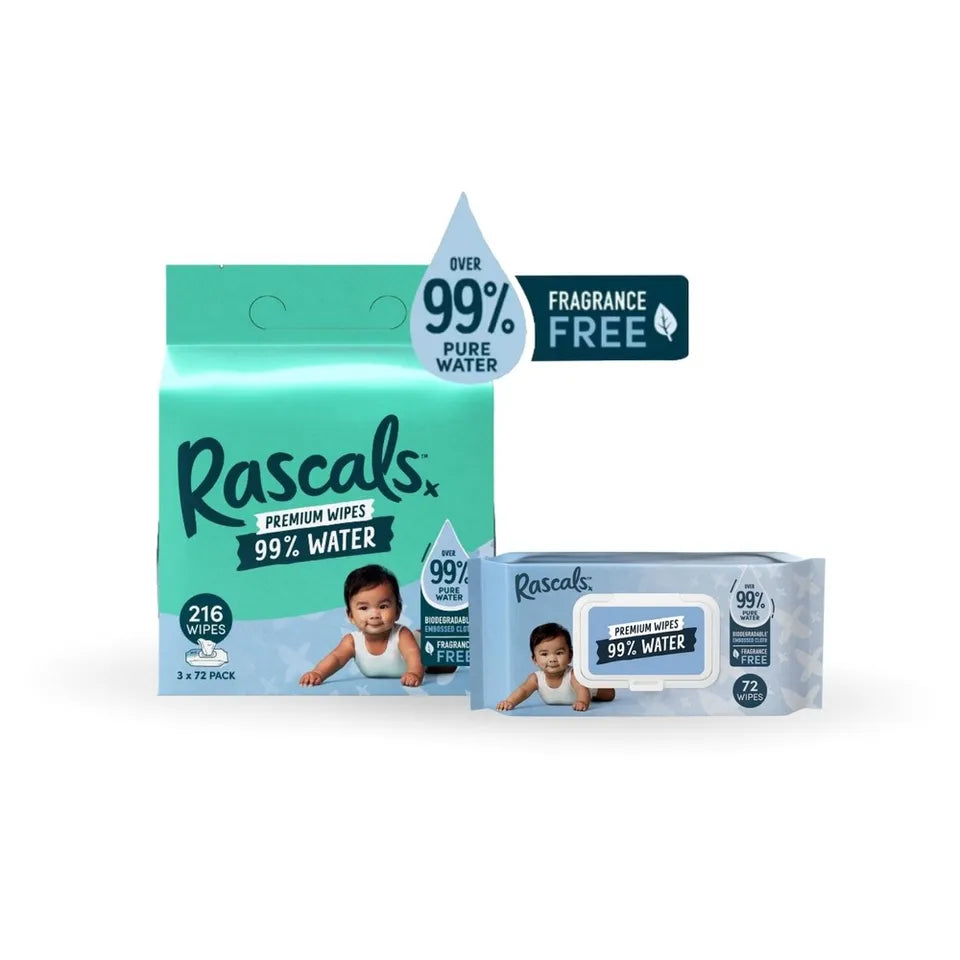 Rascals waterwipes (3×72ply 216 wipes